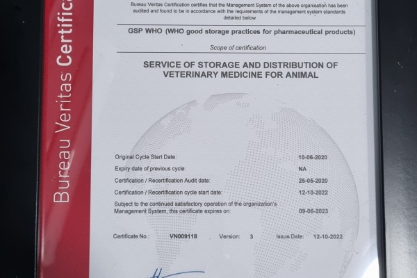 Ngày 12/10/2022 - Unicold tiếp tục đạt chứng nhận GSP WHO